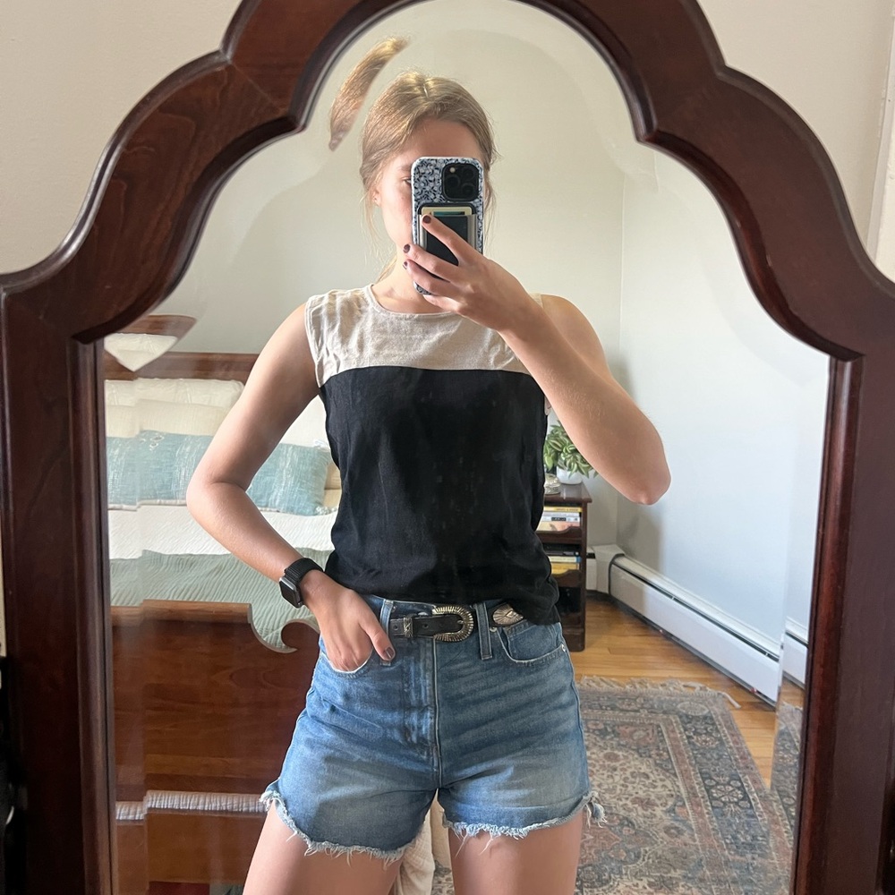 Silk Blend Black and Tan Tank Top